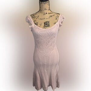 Freshman 1996 Blush Pink Knit Crochet Fit and Flare Midi Cottagecore Dress M